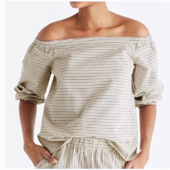 Madewell Jardin Off Shoulder Striped Beige/Tan Size Small - Picture 1 of 16